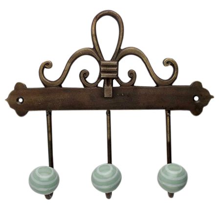 Sage Green White Strip Ceramic Iron Hooks